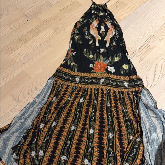 FARM Rio Dresses & Skirts - Floral Halter Maxi Dress in Black with Orange Accents